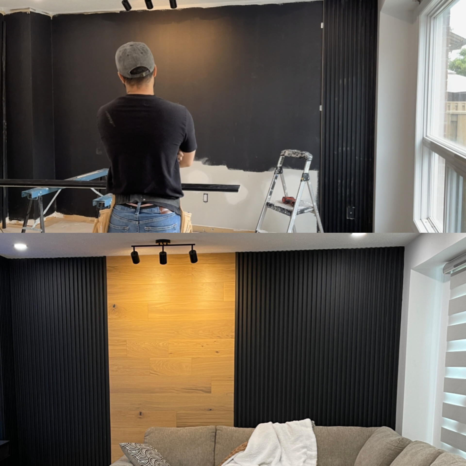 Feature Wall and Media Wall  in the living roomInstalled and Finished by Affordable, Top rated, trusted, luxury contractor in Toronto, Mississauga, Oakville, Milton, Vaughan, Kitchener, Guelph, Brampton, Caledon, Hamilton,  Etobicoke, Brantford, Paris,- Blue Collars
