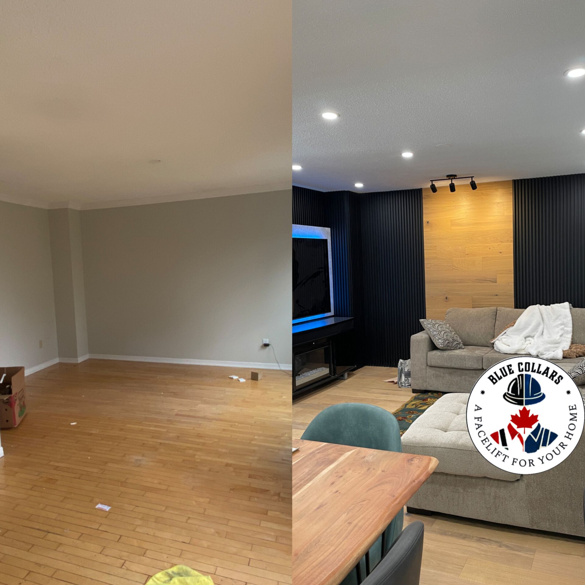 Custom TV media wall before and  After, Brampton