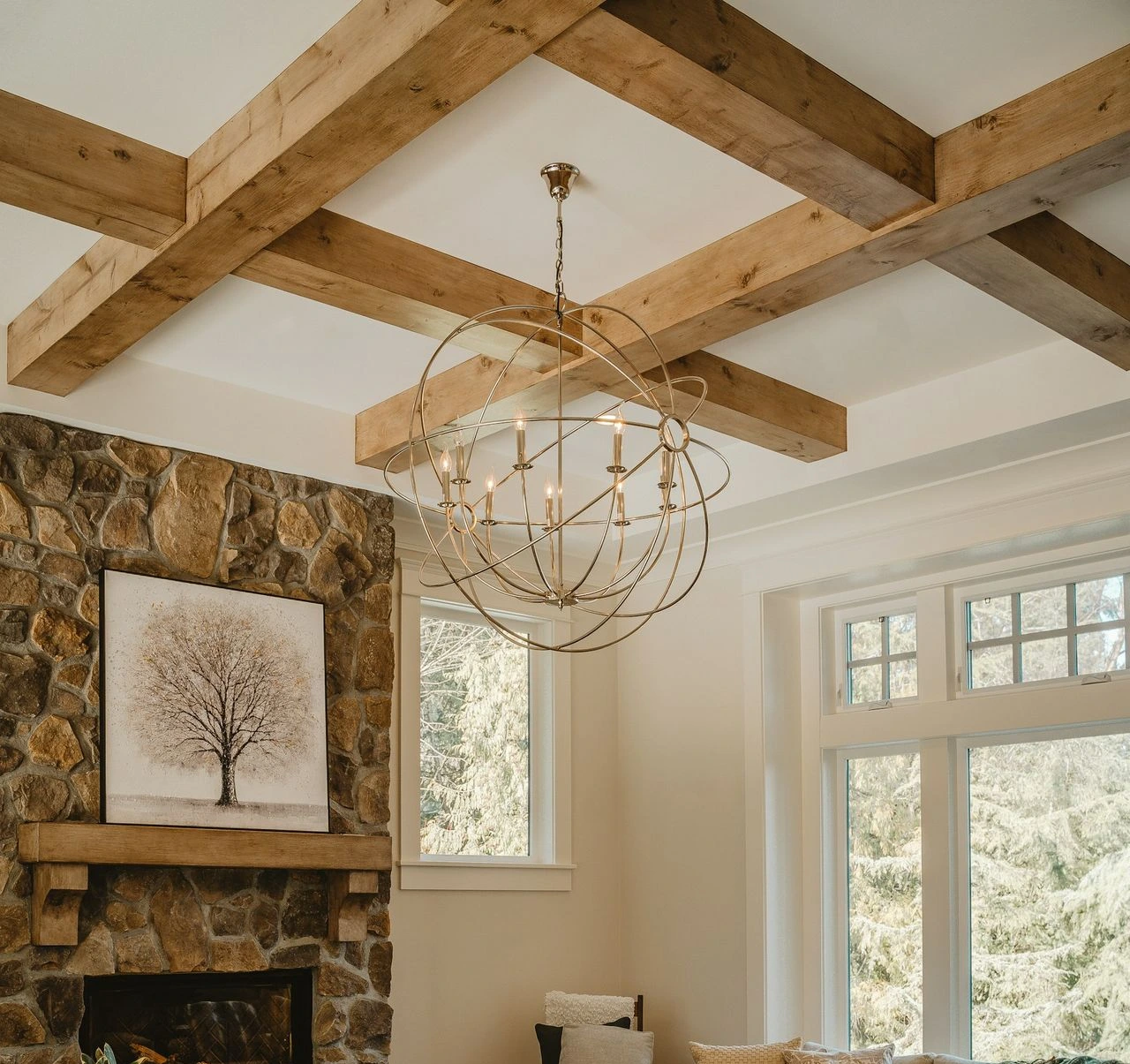 Coffered ceiling wooden beams